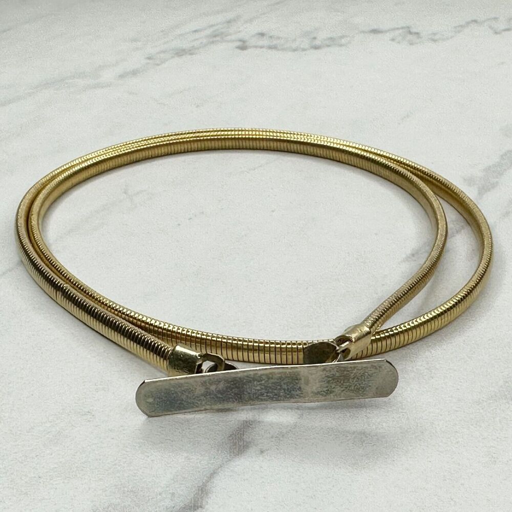 Vintage Gold Tone Coil Stretch Belt Bar Buckle XS/Small (XS/S) ✨